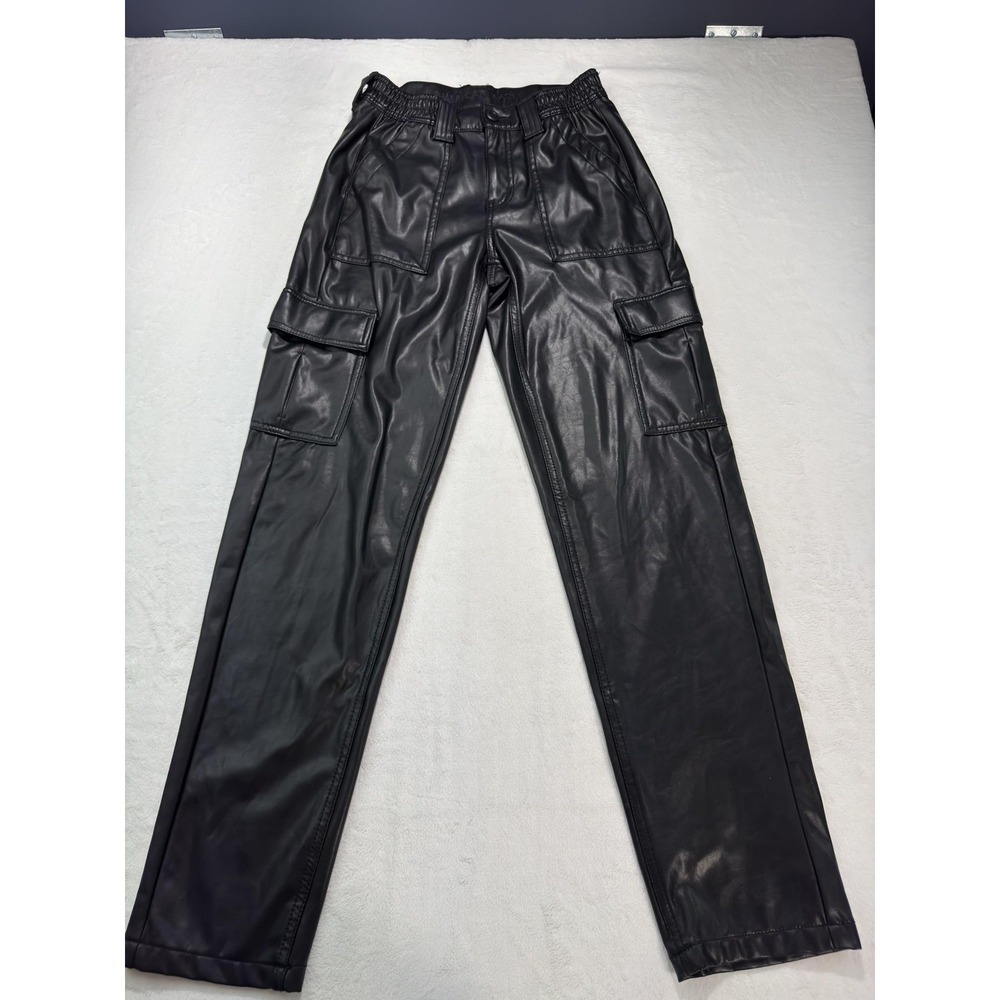 American Eagle Outfitters Pants Womens 8 Black Faux Leather Cargo Stretch Knit